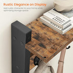 Homode Wall Hooks with Shelf, Wood Coat Rack with Shelf Wall-Mounted, Entryway Hanging Shelves with 5 Metal Hooks for Clothes Hats Towel Purse Robes, Bathroom Mudroom Bedroom, Rustic Brown Black